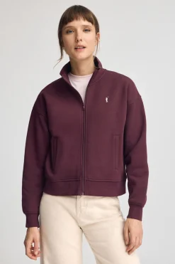 Sudadera color borgoña de cuello alto y cremallera completa con logo Rigby Go