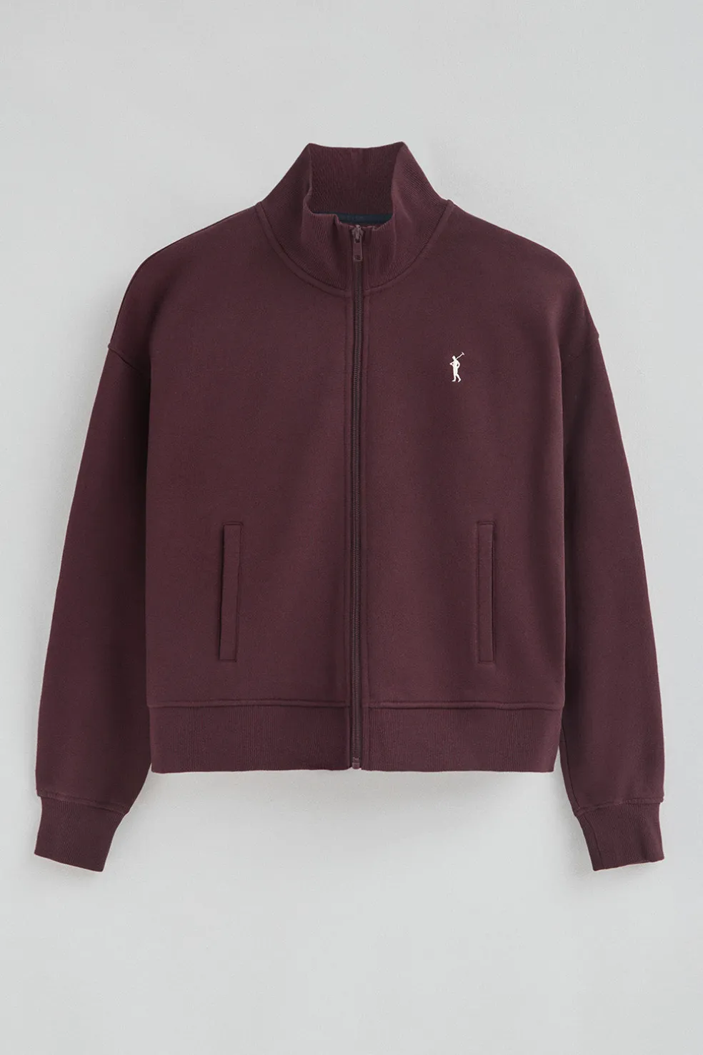 Sudadera color borgoña de cuello alto y cremallera completa con logo Rigby Go
