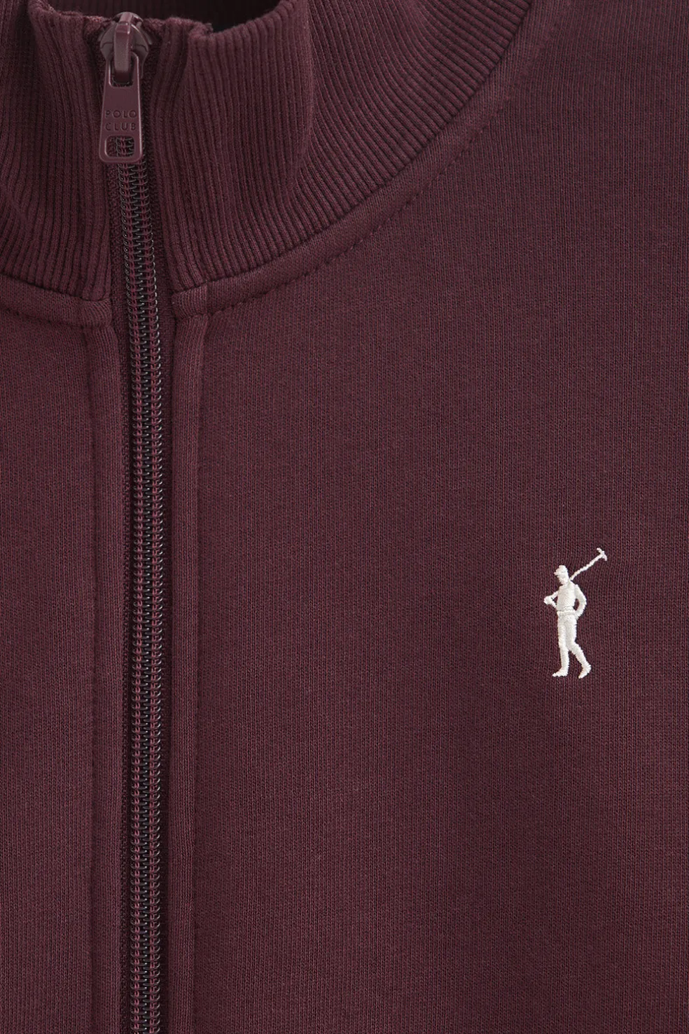 Sudadera color borgoña de cuello alto y cremallera completa con logo Rigby Go