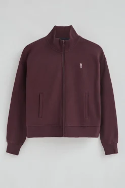 Sudadera color borgoña de cuello alto y cremallera completa con logo Rigby Go