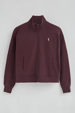 Sudadera color borgoña de cuello alto y cremallera completa con logo Rigby Go