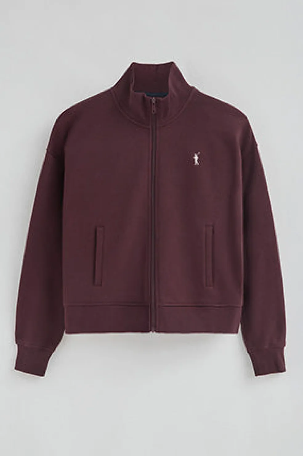 Sudadera color borgoña de cuello alto y cremallera completa con logo Rigby Go