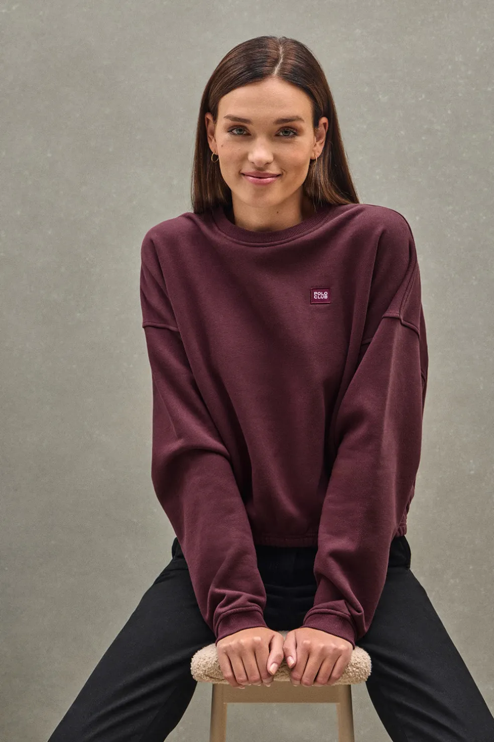 Sudadera color borgoña de corte holgado y logo Polo Club