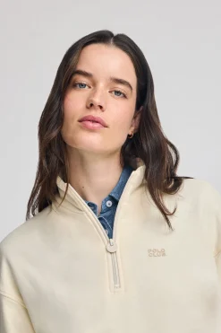 Sudadera color crudo boxy fit con logo engomado Polo club