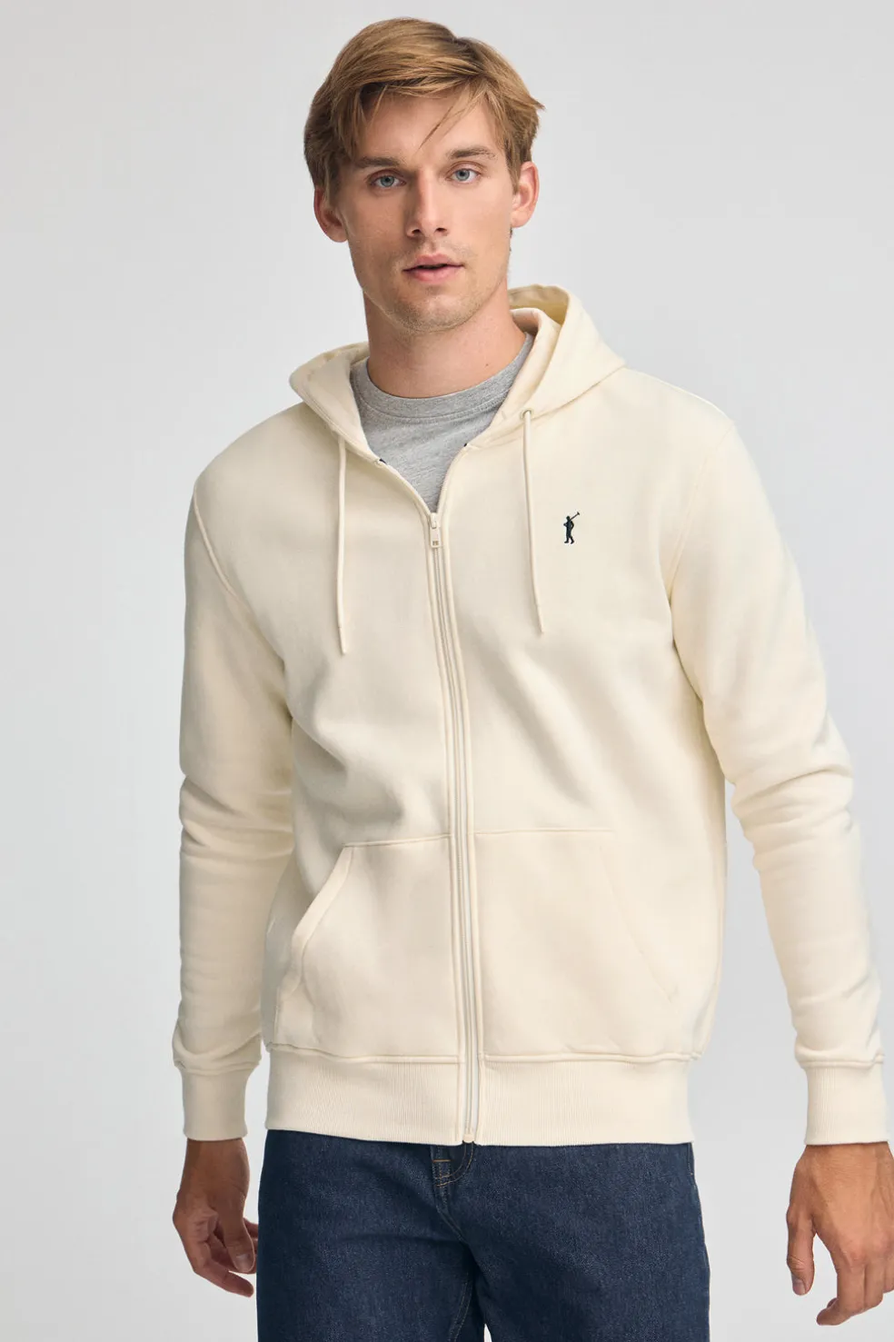 Sudadera color crudo con capucha y cremallera completa con logo Rigby Go