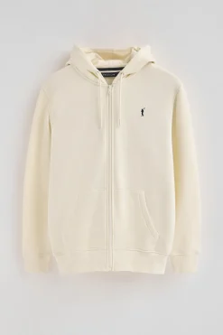 Sudadera color crudo con capucha y cremallera completa con logo Rigby Go