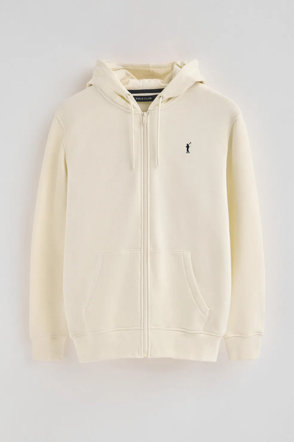 Sudadera color crudo con capucha y cremallera completa con logo Rigby Go