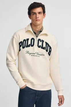 Sudadera color crudo con media cremallera y logo Established 2012 Polo Club