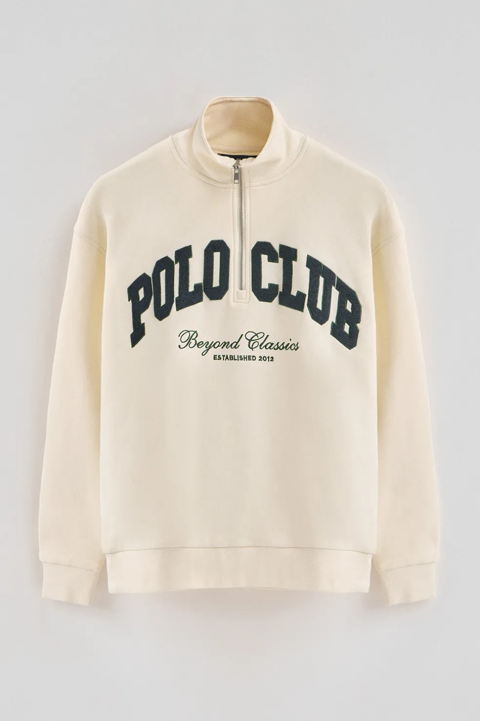 Sudadera color crudo con media cremallera y logo Established 2012 Polo Club