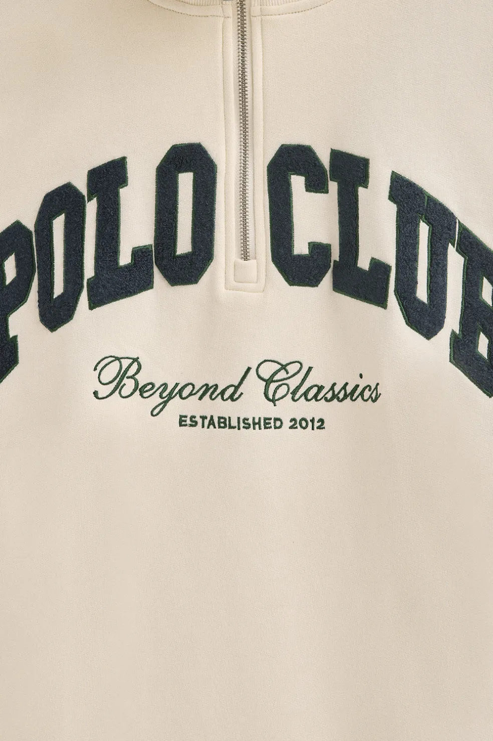 Sudadera color crudo con media cremallera y logo Established 2012 Polo Club