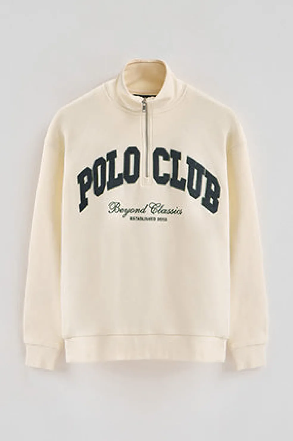 Sudadera color crudo con media cremallera y logo Established 2012 Polo Club