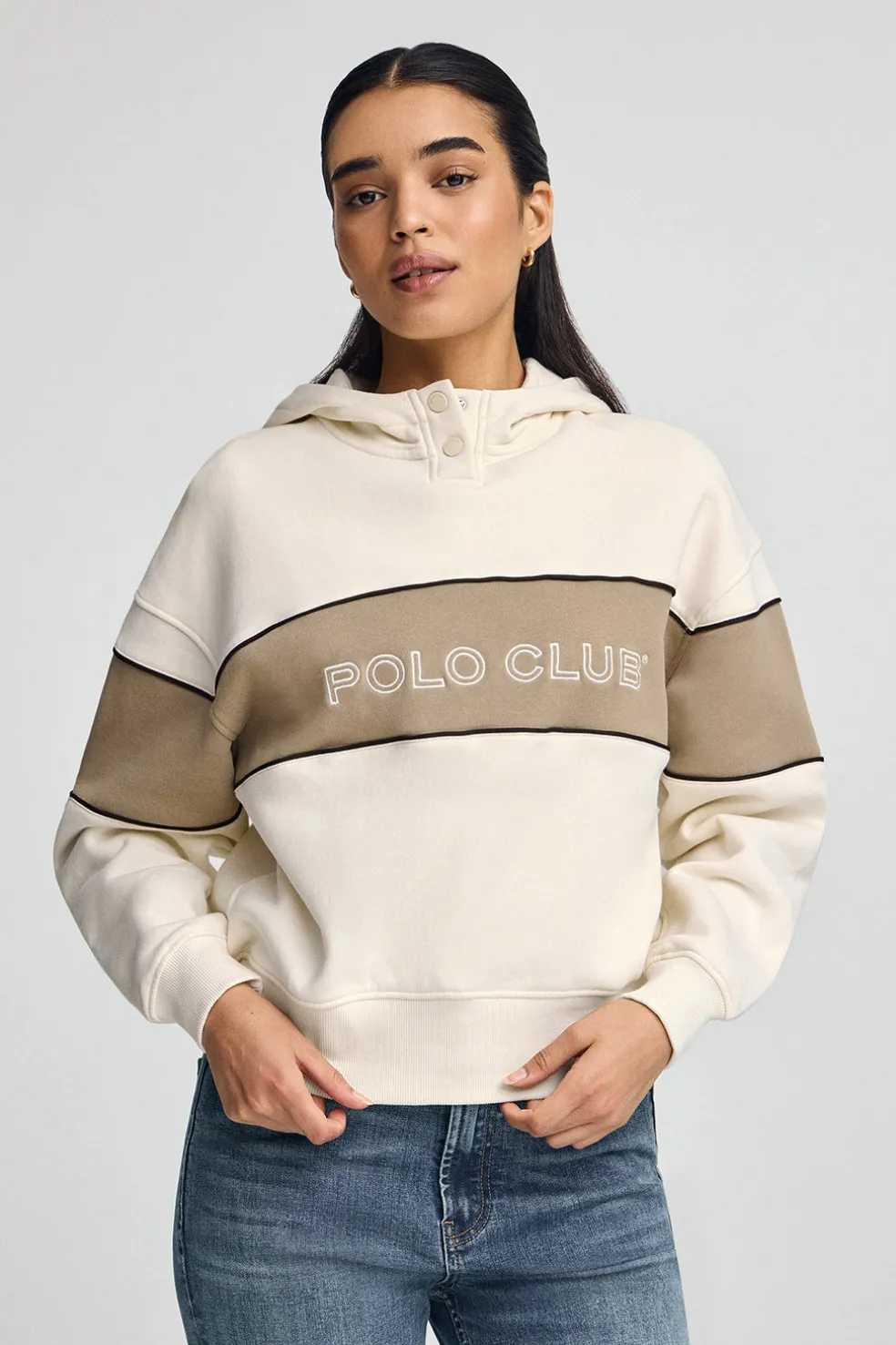 Sudadera color crudo con capucha y logo Polo Club