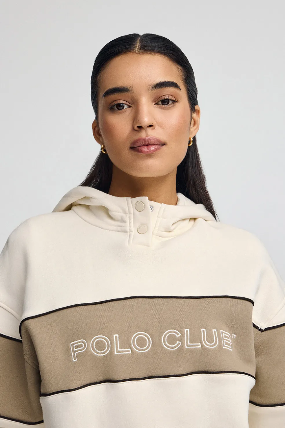 Sudadera color crudo con capucha y logo Polo Club