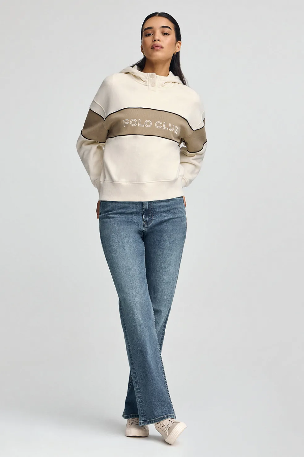 Sudadera color crudo con capucha y logo Polo Club