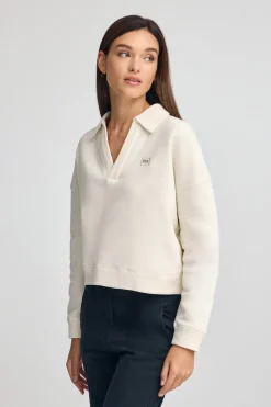 Sudadera color crudo con cuello de polo y logo Polo Club