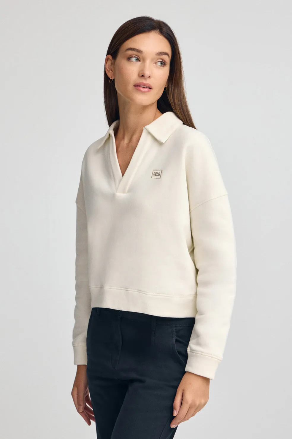 Sudadera color crudo con cuello de polo y logo Polo Club