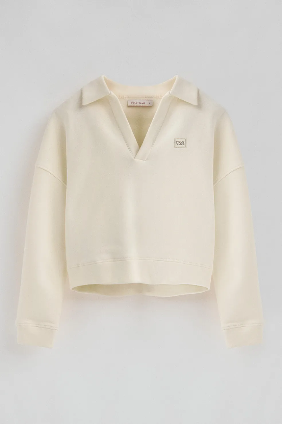 Sudadera color crudo con cuello de polo y logo Polo Club