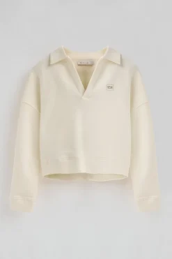 Sudadera color crudo con cuello de polo y logo Polo Club