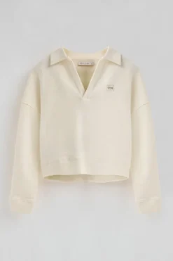 Sudadera color crudo con cuello de polo y logo Polo Club