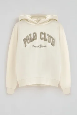 Sudadera color crudo con capucha y logo Established 2012 Polo Club