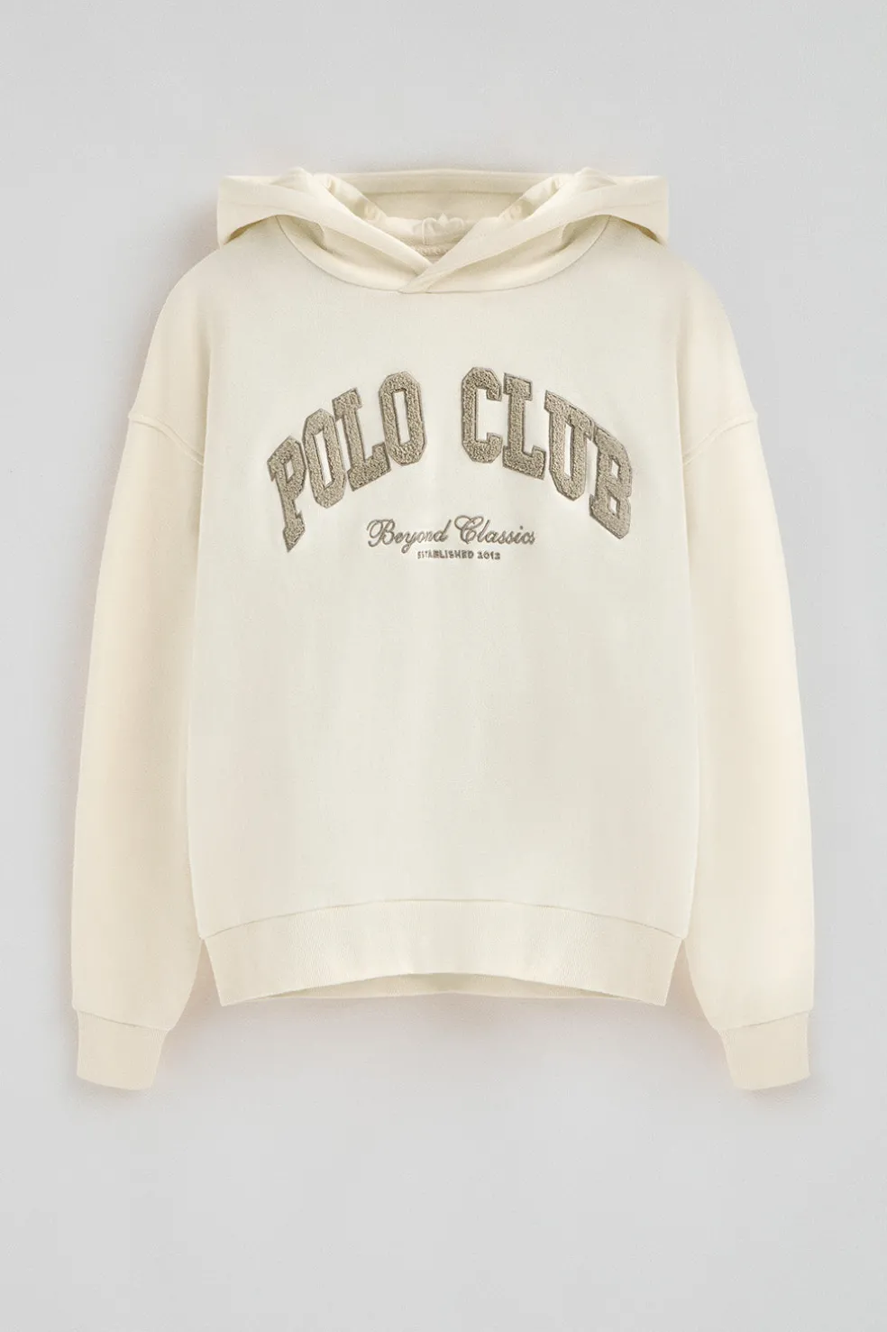 Sudadera color crudo con capucha y logo Established 2012 Polo Club