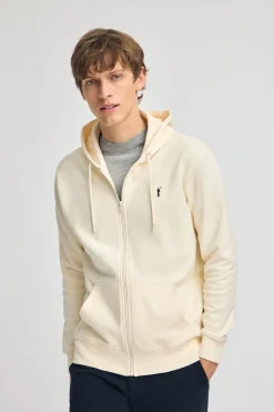 Sudadera color crudo con capucha y cremallera con logo Rigby Go