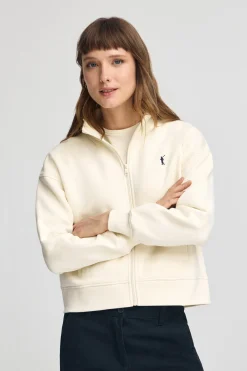 Sudadera color crudo de cuello alto y cremallera completa con logo Rigby Go