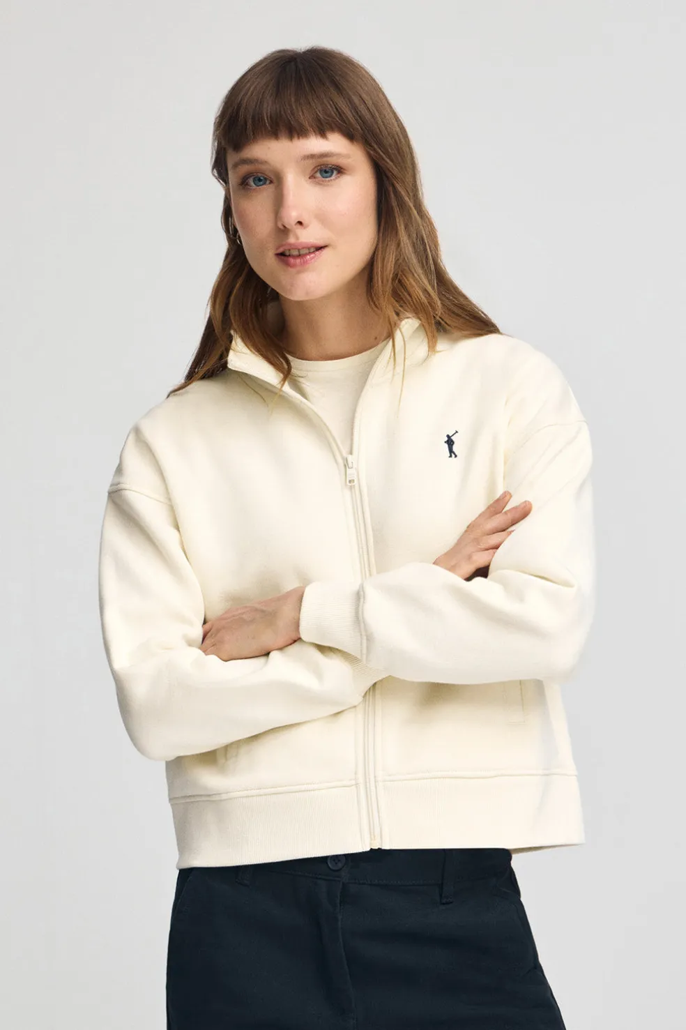 Sudadera color crudo de cuello alto y cremallera completa con logo Rigby Go