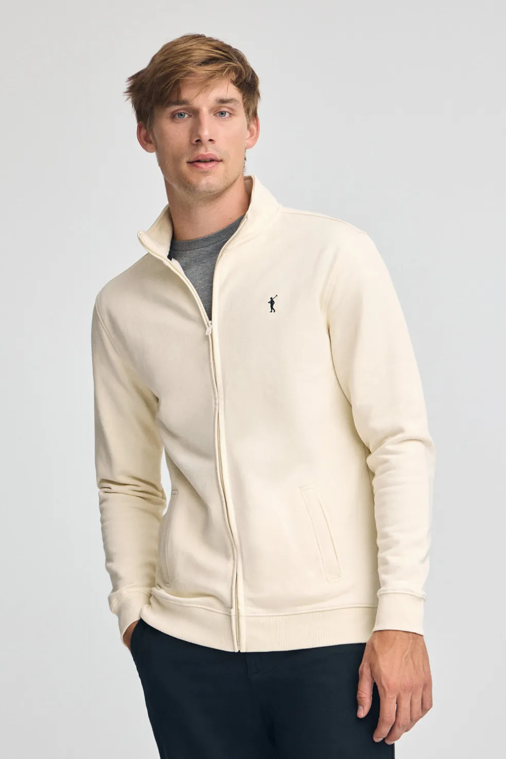 Sudadera color crudo de cuello alto y cremallera con logo Rigby Go