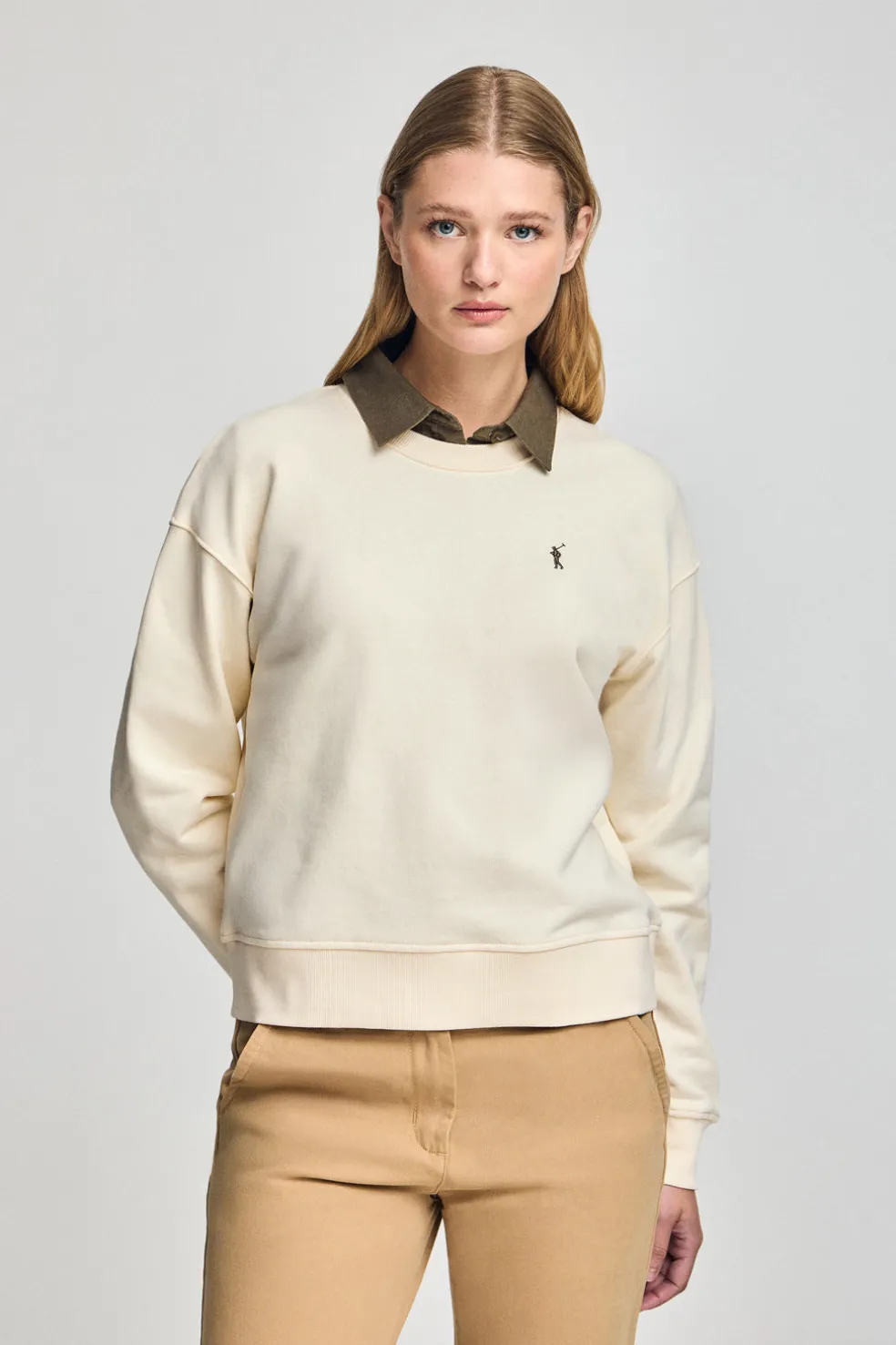 Sudadera color crudo de cuello redondo y bordado Rigby Go