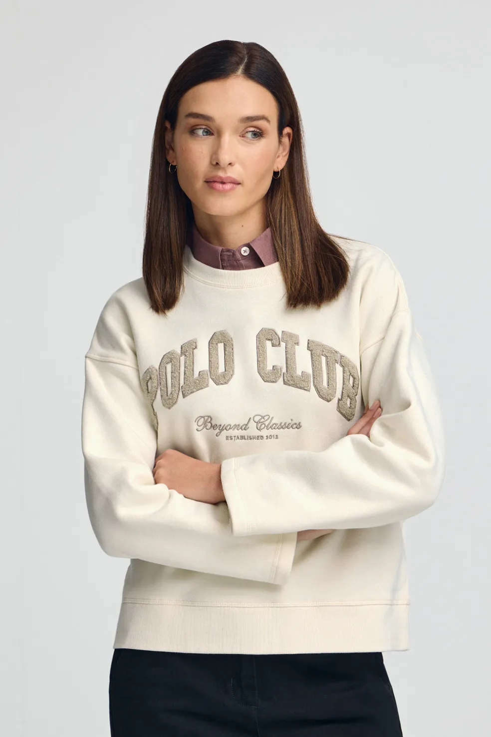 Sudadera color crudo de corte holgado con logo Established 2012 Polo Club