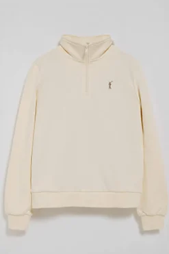 Sudadera color crudo de media cremallera y bordado Rigby Go
