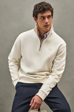 Sudadera color crudo de media cremallera con logo Polo Club