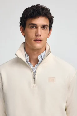 Sudadera color crudo de media cremallera con logo Polo Club