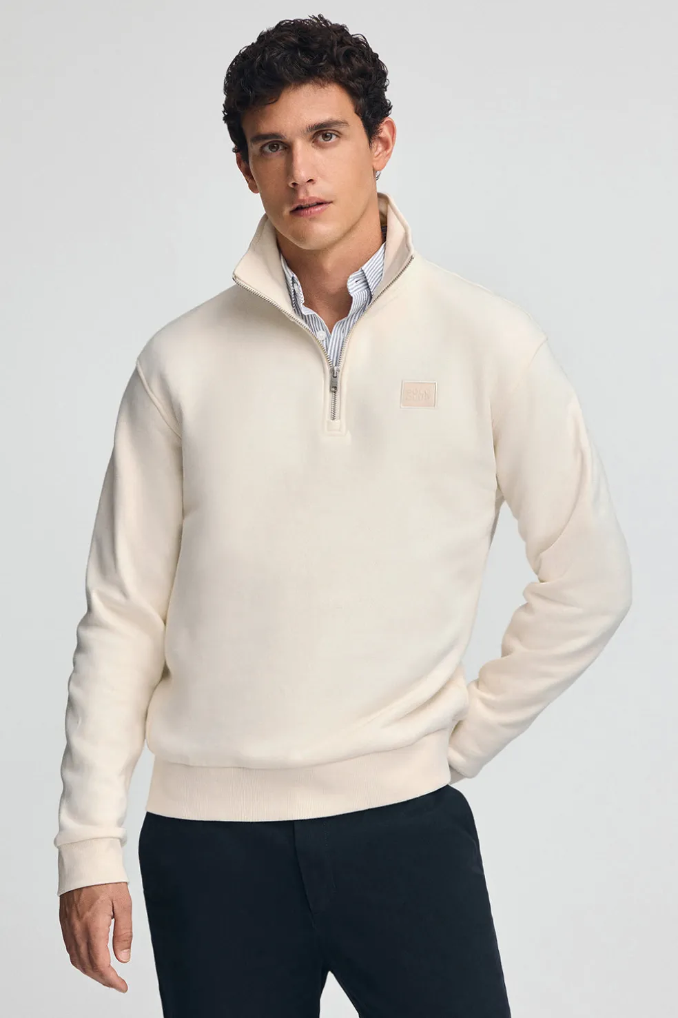 Sudadera color crudo de media cremallera con logo Polo Club