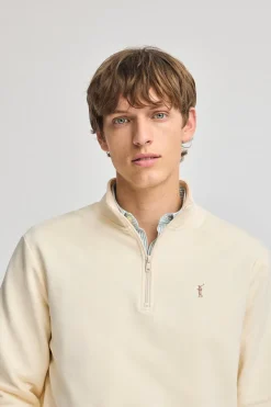 Sudadera color crudo de media cremallera y bordado Rigby Go