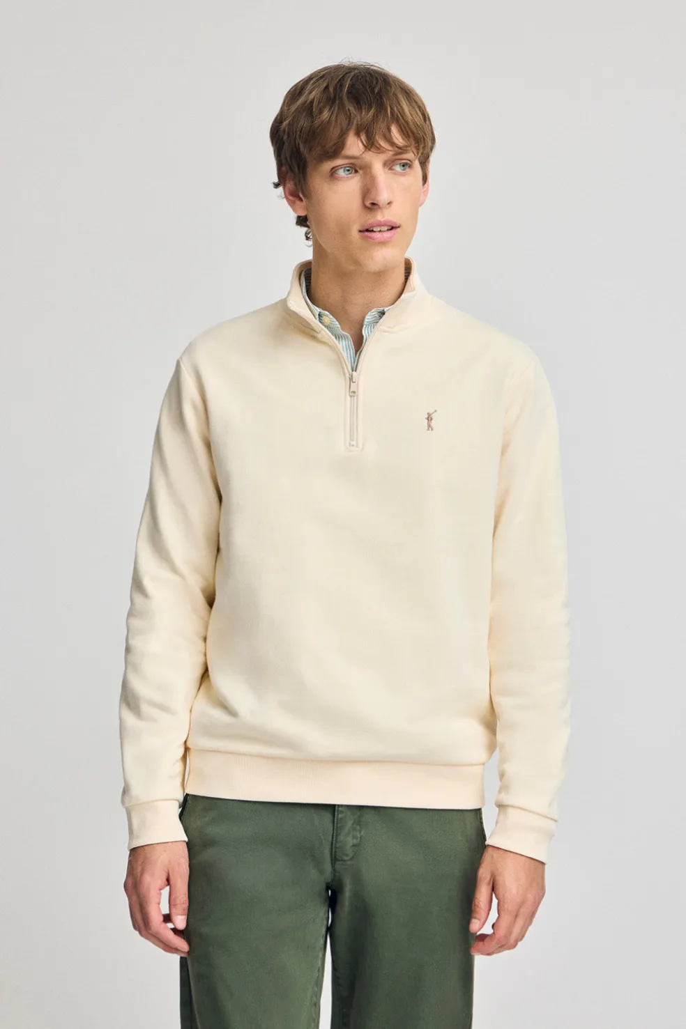 Sudadera color crudo de media cremallera y bordado Rigby Go