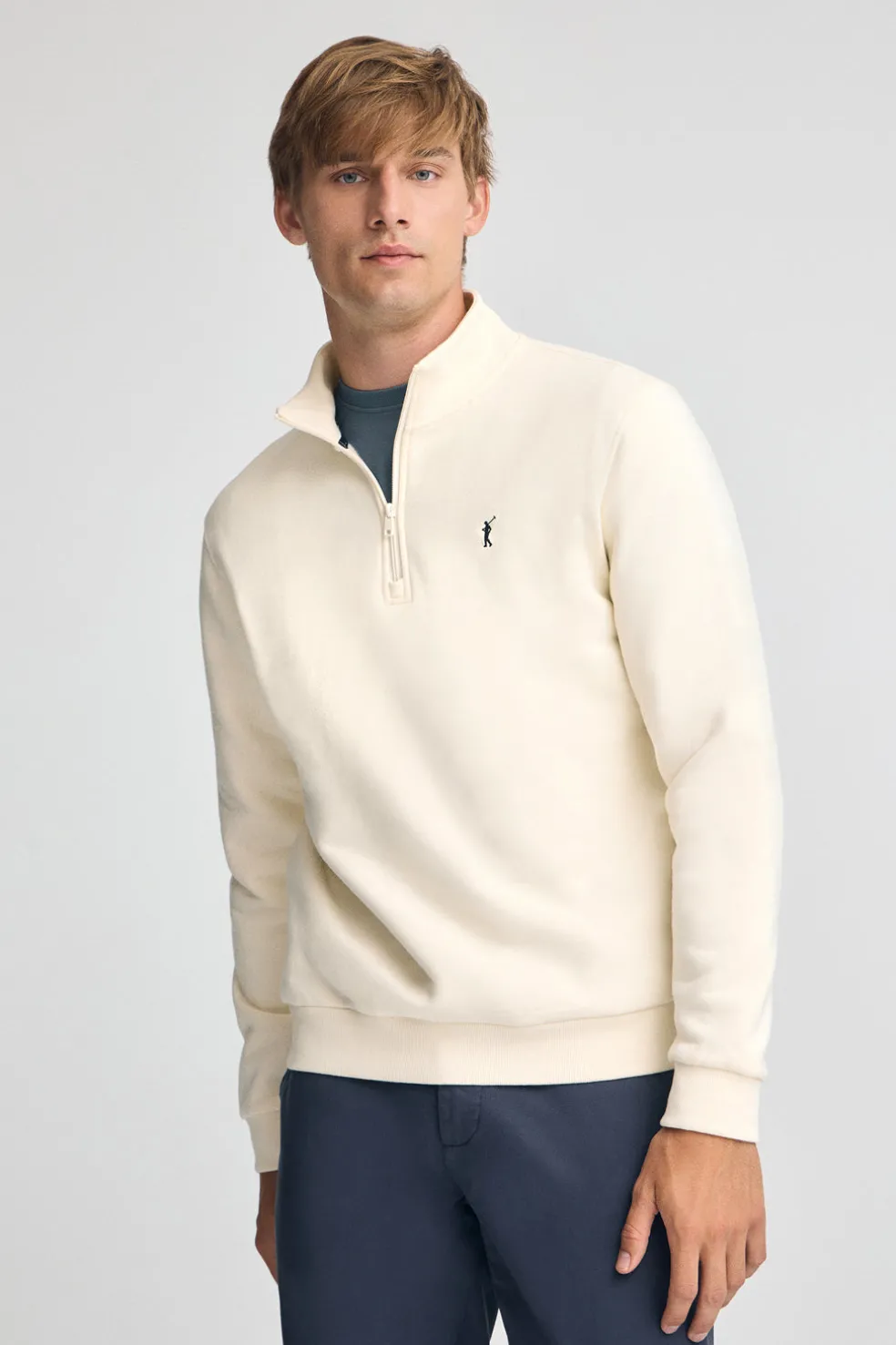 Sudadera color crudo de media cremallera con logo Rigby Go