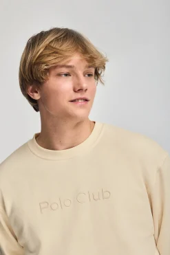 Sudadera color crudo oversize de cuello redondo con logo Minimal Combo