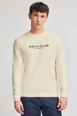 Sudadera color crudo regular de cuello redondo y print engomado