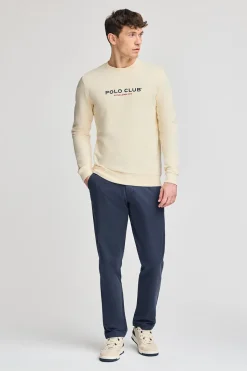 Sudadera color crudo regular de cuello redondo y print engomado