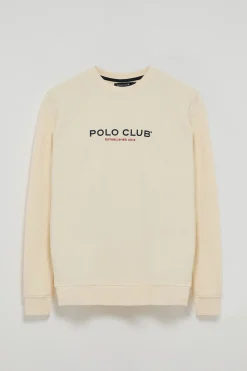Sudadera color crudo regular de cuello redondo y print engomado