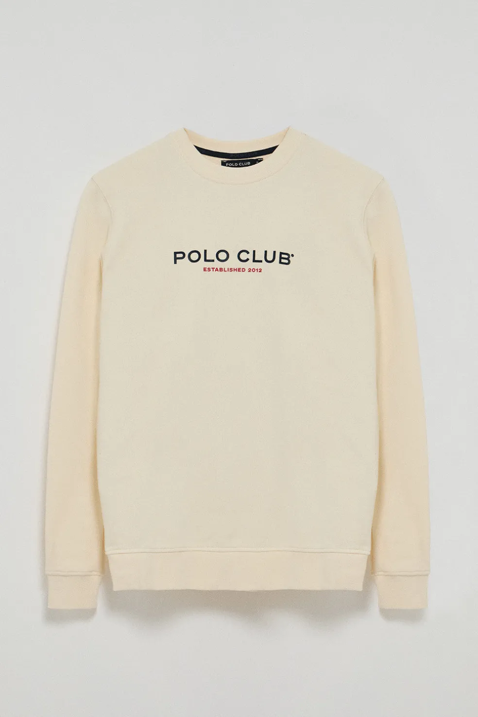 Sudadera color crudo regular de cuello redondo y print engomado
