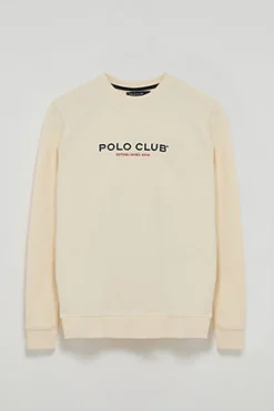 Sudadera color crudo regular de cuello redondo y print engomado