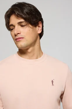 Sudadera color maquillaje relax de cuello redondo con logo Rigby engomado