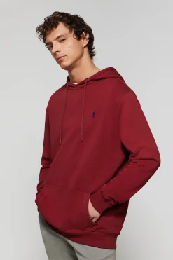 Sudadera con capucha y bolsillos granate con logo Rigby Go
