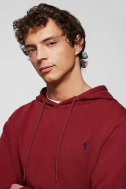 Sudadera con capucha y bolsillos granate con logo Rigby Go
