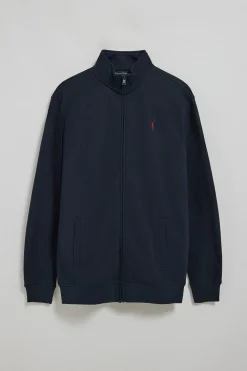 Sudadera con cremallera de cuello elevado azul marino con logo Rigby Go