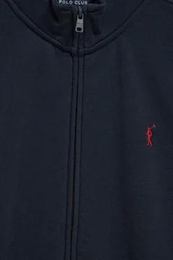 Sudadera con cremallera de cuello elevado azul marino con logo Rigby Go