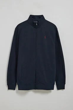 Sudadera con cremallera de cuello elevado azul marino con logo Rigby Go